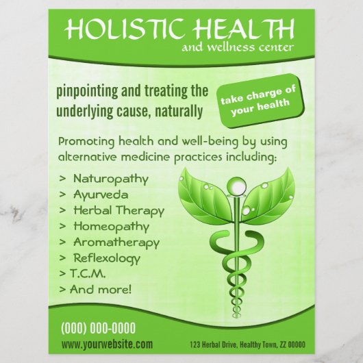 Groen Caduceus Symbool Holistic Health Verticaal Flyer (Voorkant)