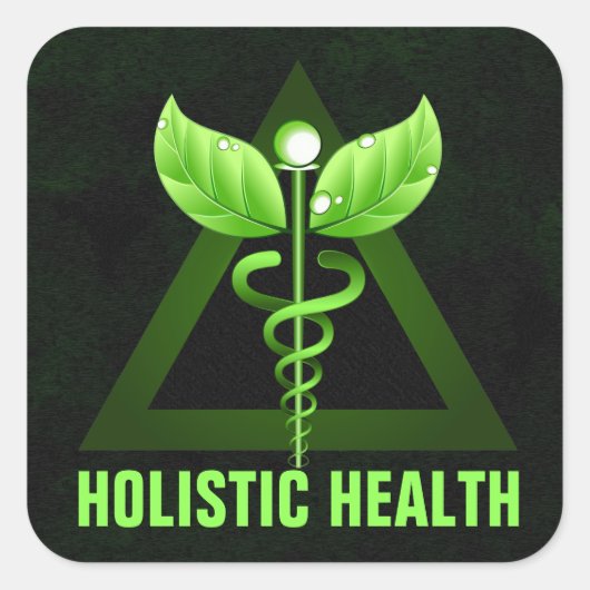 Groen Caduceus Symbool Holistisch Gezondheidspicto Vierkante Sticker (Voorkant)