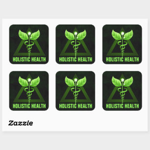 Groen Caduceus Symbool Holistisch Gezondheidspicto Vierkante Sticker