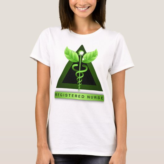 Groen Caduceus Symbool RN Geregistreerd Verpleegku T-shirt (Voorkant)