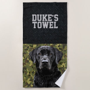 Groen Camo Black Lab Hondenras Dierbenaming Pet's Strandlaken