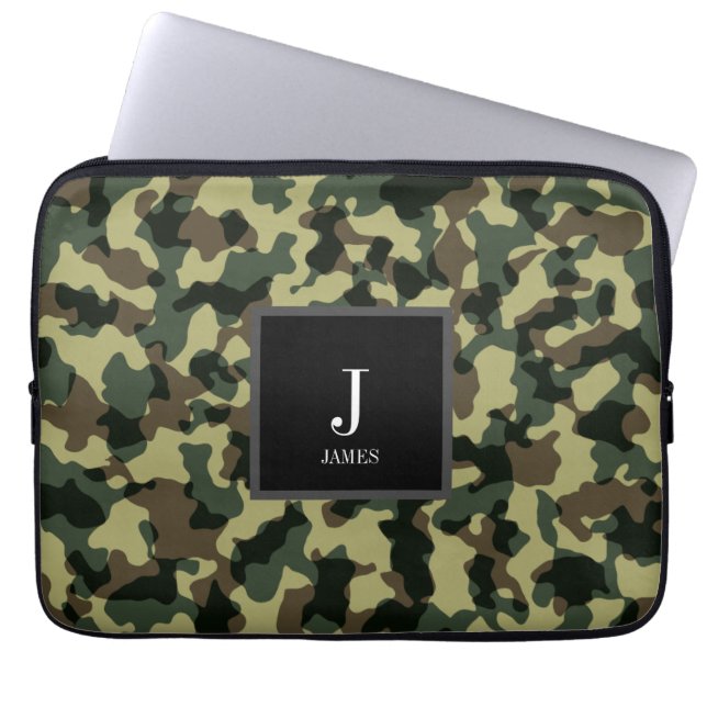 Groen Camo Custom Name Device Laptop Sleeve (Voorkant)