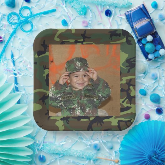 Groen Camo Foto Lijst Birthday Paper Bord (Feest)