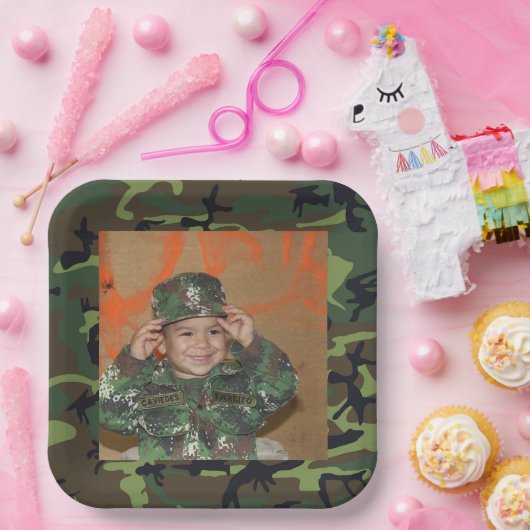 Groen Camo Foto Lijst Birthday Paper Bord (Feest)