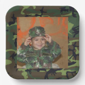 Groen Camo Foto Lijst Birthday Paper Bord (Voorkant)