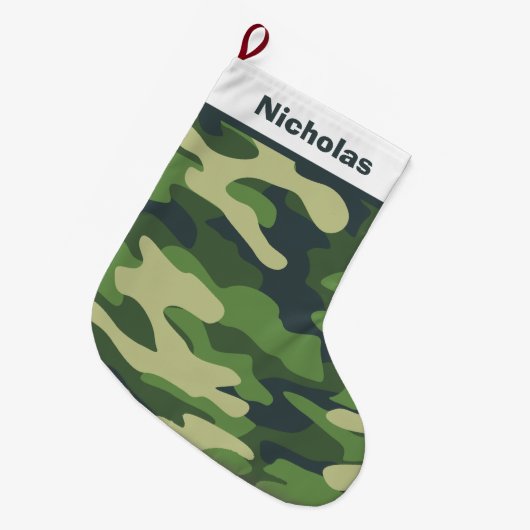 Groen Camouflage Hunter Neutral Pattern Monogram Grote Kerstsok (Voorkant (Hangend))