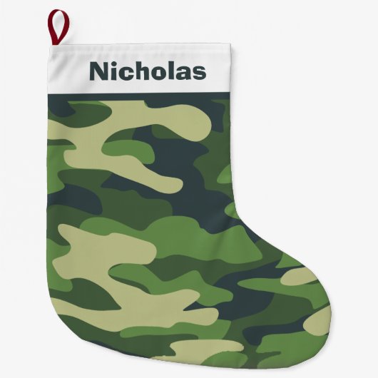 Groen Camouflage Hunter Neutral Pattern Monogram Grote Kerstsok (Voorkant)