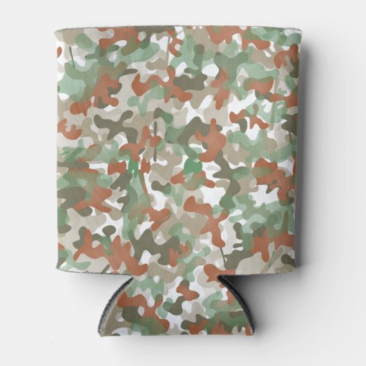 Groen camouflage ontwerp in aardetinten blikjeskoeler (Voorkant)