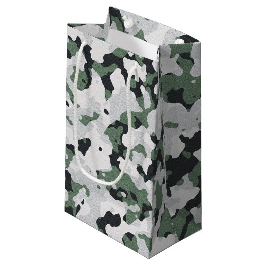 Groen camouflage-patroon klein cadeauzakje (Voorkant Gekanteld)