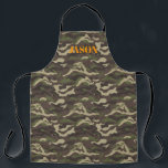 Groen Camouflage Patroon op maat Schort<br><div class="desc">Het ontwerp kenmerkt een allover camopatroon, met jouw naam of keus van verpersoonlijking. Trendy monogrammed design. Classy en fashionable dit apron maakt de perfecte mode medeplichtig. Voeg uw douanetekst aan dit ontwerp toe door de "Edit this design sjabloon"vakjes op de rechterkant van het punt te gebruiken, of de blauwe "pas...</div>