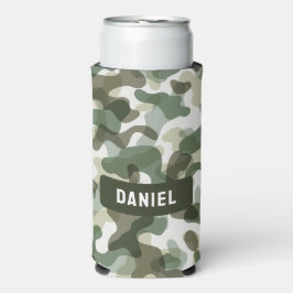 Groen camouflagepatroon in aardetinten met bruin seltzer blikjeskoeler
