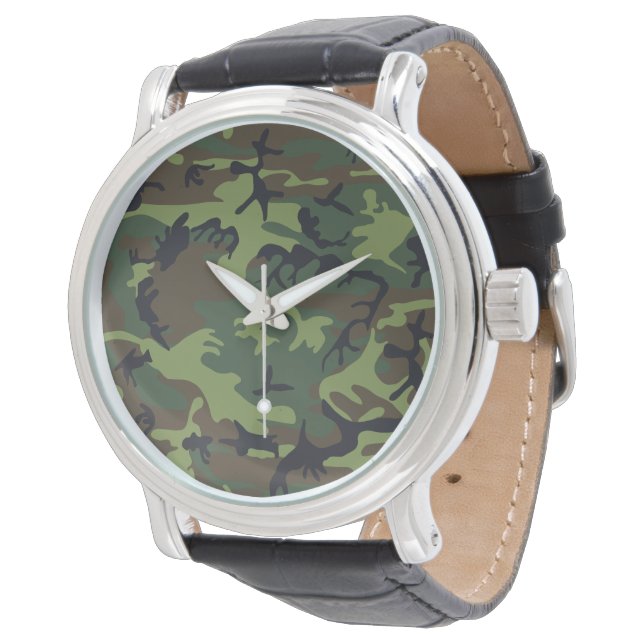 Groen camouflagepatroon, militair patroon, leger horloge (Gekanteld)