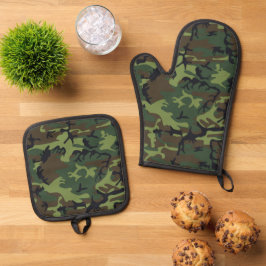 Groen camouflagepatroon, militair patroon, leger ovenwant & pannenlap set