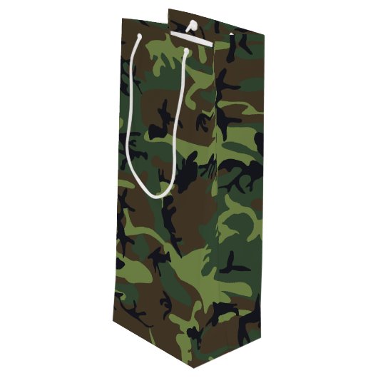 Groen camouflagepatroon, militair patroon, leger wijn cadeautas (Achterkant Gekanteld)