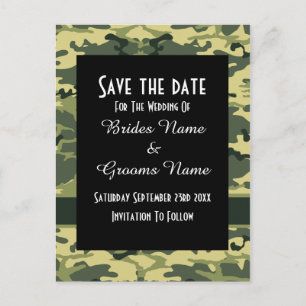 Groen camouflagepatroon save the date aankondigingskaart