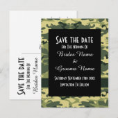 Groen camouflagepatroon save the date aankondigingskaart (Voorkant / Achterkant)