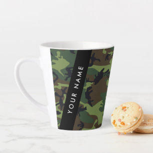 Groen Camouflagepatroon, Uw naam, Personaliseer Latte Mok