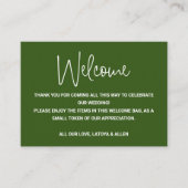 Groen Casual script bruiloft Welkomstcademandje Plaatskaartje (Voorkant)