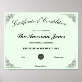 Groen certificaat van voltooiing Aangepast logo Poster
