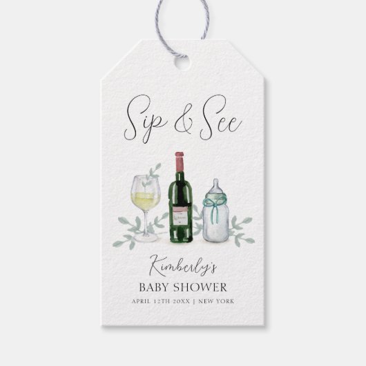 Groen Champagne Sip & See Baby shower Cadeaulabel (Voorkant)