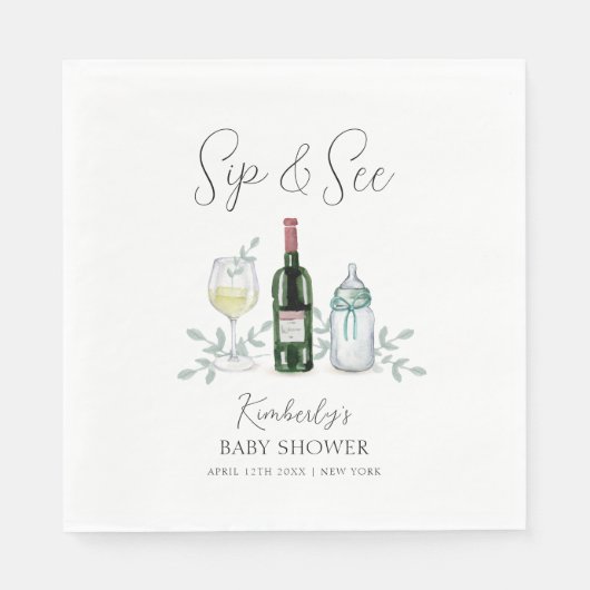 Groen Champagne Sip & See Baby shower Servet (Voorkant)