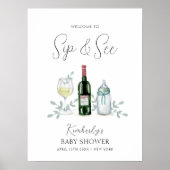 Groen Champagne Sip & See Baby shower Welkom Poster (Voorkant)