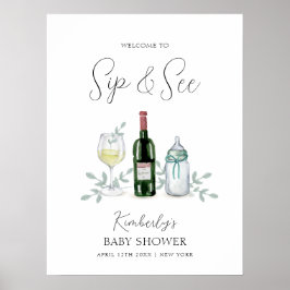 Groen Champagne Sip & See Baby shower Welkom Poster