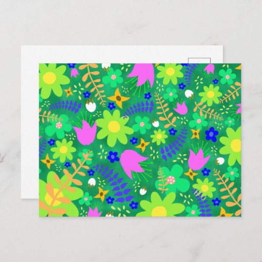 Groen, Chartreuse, Roze, Paraket Feestdagenkaart (Voorkant / Achterkant)