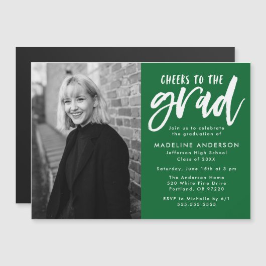 Groen | Cheers op de scriptgradatiepartij van het  Magnetische Uitnodiging (Voorkant / Achterkant)