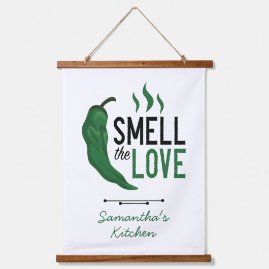 Groen Chili Ruik de liefde Hangend Wandkleed (Voorkant)