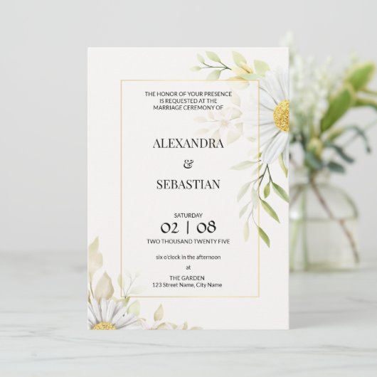 groen chrysant bruiloft uitnodiging (Staand voorkant)