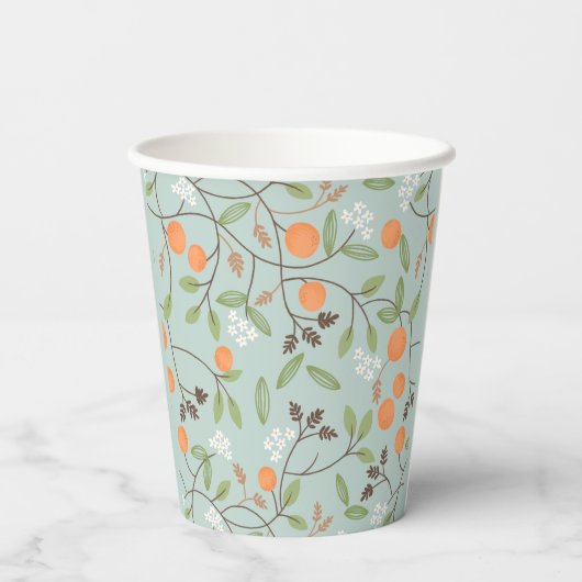 Groen citrus en Oranje bloesem Papieren Bekers (Achterkant)