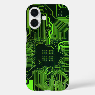 Groen computercircuit kool iPhone 16 hoesje