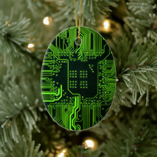 Groen computercircuit kool keramisch ornament