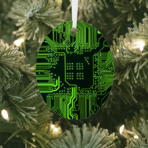 Groen computercircuit kool metalen ornament