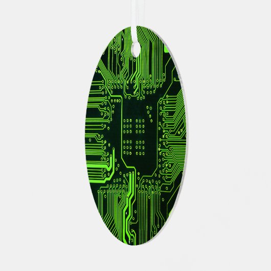 Groen computercircuit kool metalen ornament (Voorkant links)