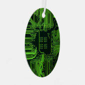 Groen computercircuit kool metalen ornament (Voorkant Rechts)