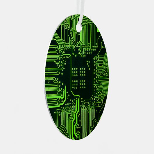 Groen computercircuit kool metalen ornament (Voorkant Rechts)