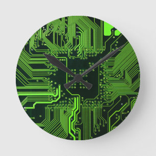 Groen computercircuit kool ronde klok