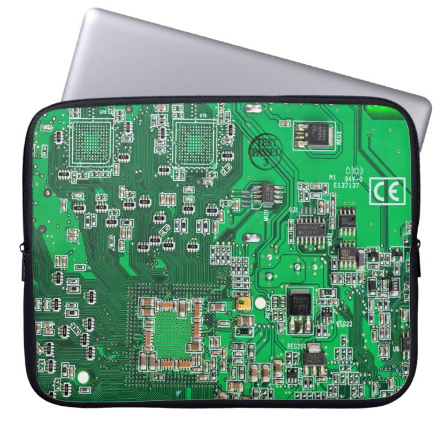 Groen computercircuit voor geek circuit laptop sleeve (Voorkant)