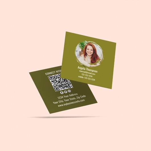 Groen 'Connect with Me' Foto QR-code Vierkante Visitekaartje