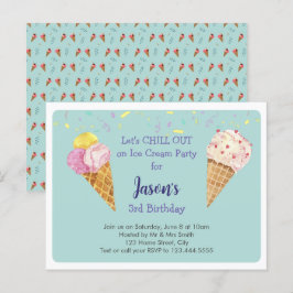 Groen Cool Ice Cream Kids Verjaardagsfeestje Uitnodiging Briefkaart