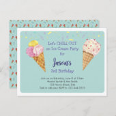 Groen Cool Ice Cream Kids Verjaardagsfeestje Uitnodiging Briefkaart (Voorkant / Achterkant)