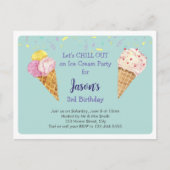 Groen Cool Ice Cream Kids Verjaardagsfeestje Uitnodiging Briefkaart (Voorkant)