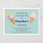 Groen Cool Ice Cream Kids Verjaardagsfeestje Uitnodiging Briefkaart (Voorkant)