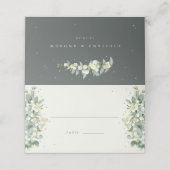 Groen/Cream Sneeuwbes + Eucalyptus Bruiloft Plaatskaartje (Buitenkant ongevouwen)