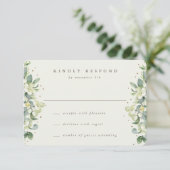 Groen/Cream Sneeuwbes+Eucalyptus Bruiloft RSVP Kaartje (Staand voorkant)