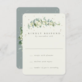 Groen/Cream Sneeuwbes+Eucalyptus Bruiloft RSVP Kaartje