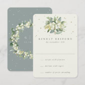 Groen/Cream Sneeuwbes+Eucalyptus Bruiloft RSVP Kaartje (Voorkant / Achterkant)
