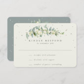 Groen/Cream Snowberry+Eucalyptus Stem Bruiloft RSVP Kaartje (Voorkant / Achterkant)